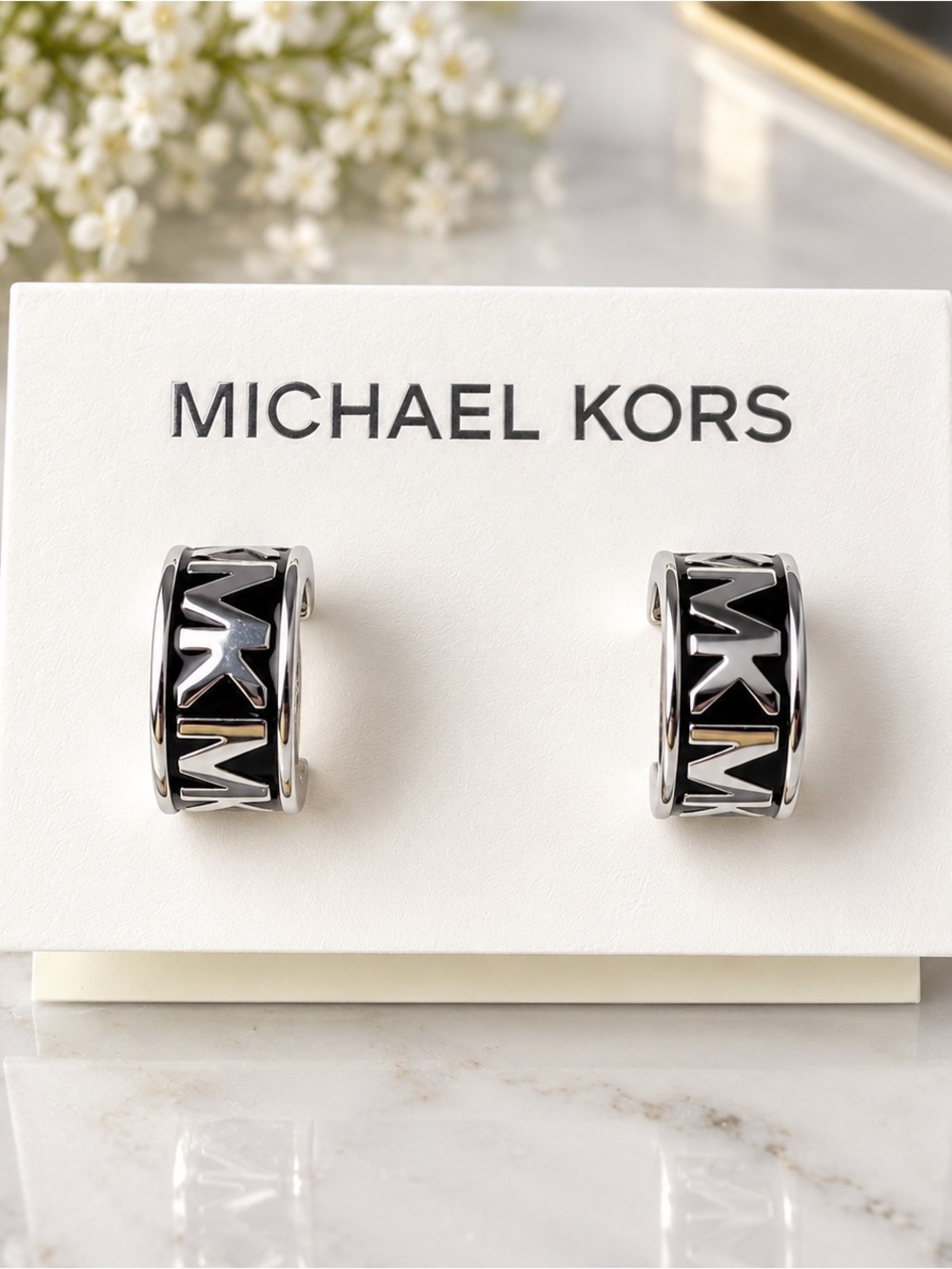 Michael Kors Black and Silver MK Logo hung Links